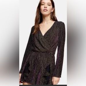 Topshop Black and Gold Glitter Stripe Playsuit - Black